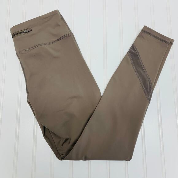 mono b Taupe Tan Leggings Mesh Inset Sz Small - Picture 1 of 6